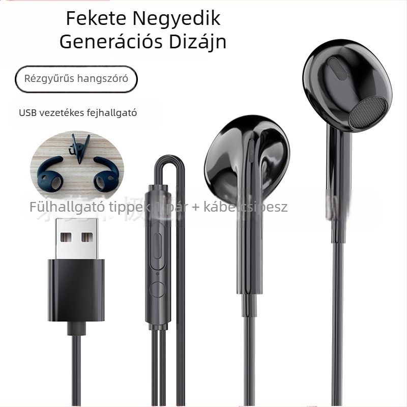 USB vezetékes fejhallgató mikrofonnal, 2,5 m hosszú kábel, PC- és laptop használatra, kiváló hangminőség, játékokhoz, félfül dizájn