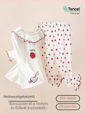 Gyerek pizsama Lenzing Modalból, lélegző anyag, hosszú ujjú, kerek nyakú, puffos ujjak, 92% Modal, minták: állatok, mesefigurák, virágok