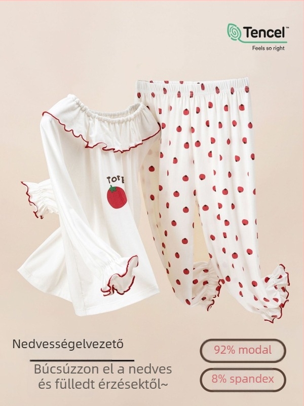 Gyerek pizsama Lenzing Modalból, lélegző anyag, hosszú ujjú, kerek nyakú, puffos ujjak, 92% Modal, minták: állatok, mesefigurák, virágok