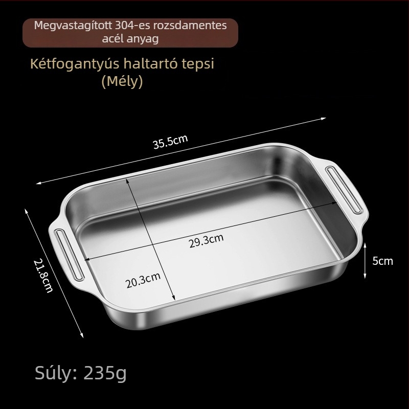 Rozsdamentes acél téglalap alakú grillsütő serpenyő tengeri ételekhez és halhoz, indukciós főzőlap-kompatibilis, tapadásmentes, többfunkciós