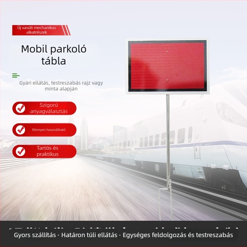 Mobil parkolási tábla, vasúti jelző piros tábla, sebességkorlátozási tábla, munkahelyi jelzőtábla, helymeghatározó tábla, terminál jelző piros tábla