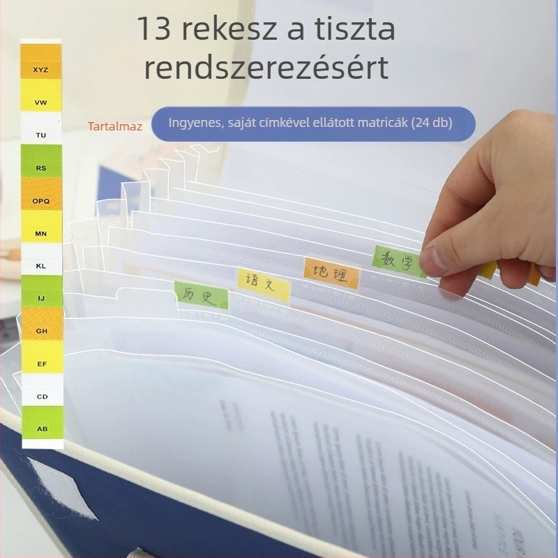 Nagy kapacitású vászon akordeon táska diákok számára, A4 méretű, többszintű dokumentum- és vizsgatároló, multifunkcionális