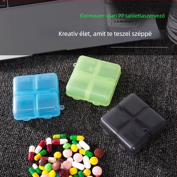 Négy rekeszű mini tablettatartó, hordozható műanyag gyógyszeres doboz három étkezéshez naponta