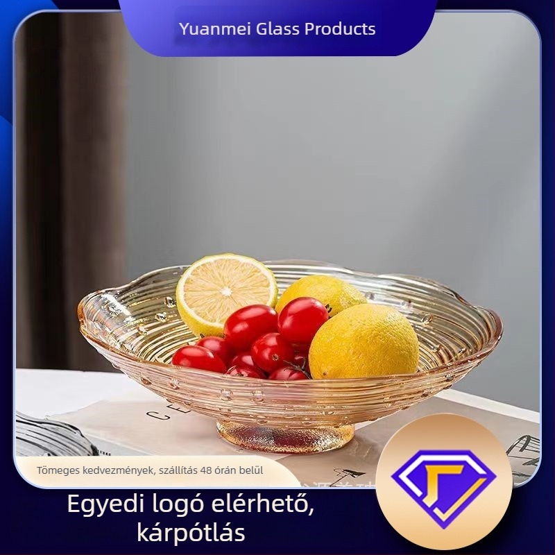 Üveg gyümölcstál minimalistikus dizájnnal és Nebula ajándékdoboza, otthoni nappaliba ideális.