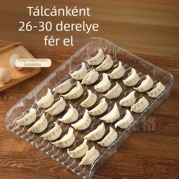 Átlátszó tapadásmentes fedél és doboz dumplings számára, hűtő melletti stackelhető tálca, vastagabb konyhai rendező