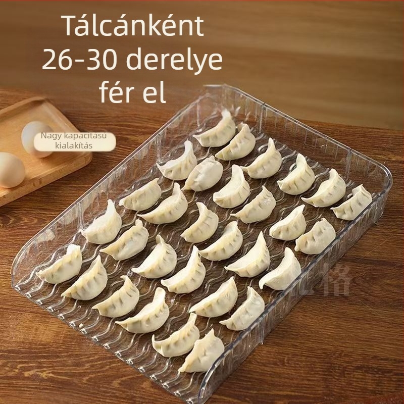 Átlátszó tapadásmentes fedél és doboz dumplings számára, hűtő melletti stackelhető tálca, vastagabb konyhai rendező