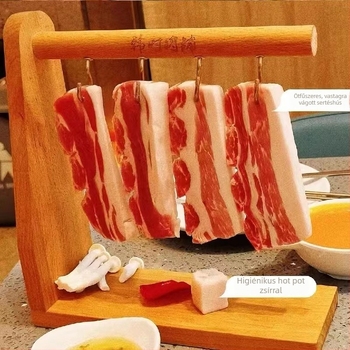 Koreai stílusú BBQ étkészlet – téglalap alakú fa tál arany függő tartóval