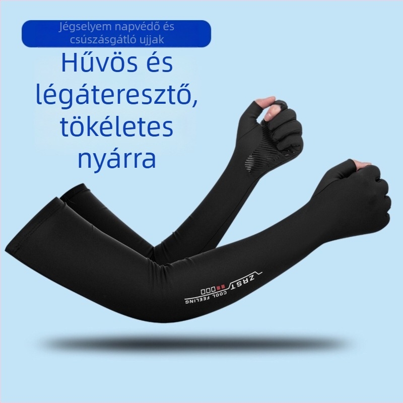 Uniszex napsugárzás elleni kesztyű jégselyem karvédővel, vezetéshez és kerékpározáshoz, félujjas, csúszásmentes tenyér