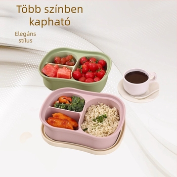 Nagy kapacitású, élelmiszer-minőségű szilikon uzsonnás doboz elválasztóval; ételt melegen tartja a hűtőben; mikrohullámú sütőben nem használható
