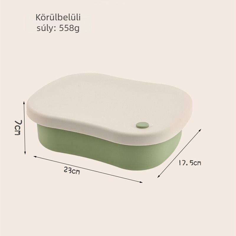 Nagy kapacitású, élelmiszer-minőségű szilikon uzsonnás doboz elválasztóval; ételt melegen tartja a hűtőben; mikrohullámú sütőben nem használható