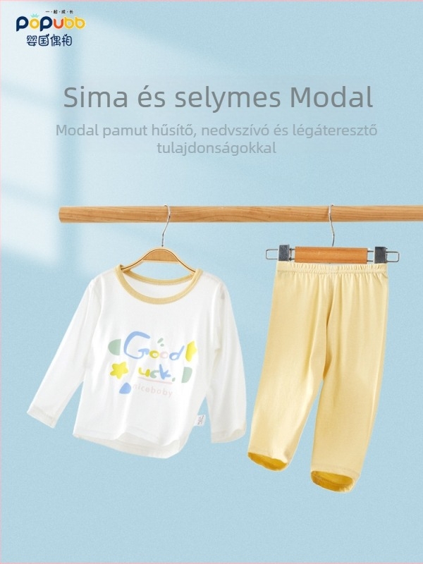 Modal gyerek pizsama készlet – könnyű nyári hosszú ujjú felső és nadrág, 2 darabos 1–3 éveseknek