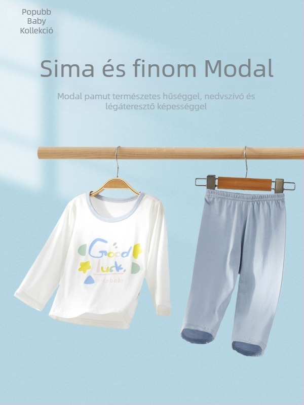 Modal gyerek pizsama készlet – könnyű nyári hosszú ujjú felső és nadrág, 2 darabos 1–3 éveseknek