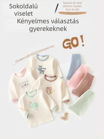 Két részes 100% pamut baba pizsama szett, uniszex, hosszú ujjú felső és nadrág, mesefigurás mintával, őszi-téli szezon