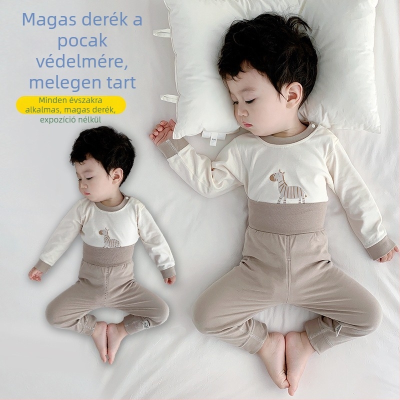 Babatermikus felső- és alsó szett, 100% pamut, uniszex, őszi-tavaszi, hosszú ujjú, magas derekú a has védelméért, két darabos 1–3 éveseknek