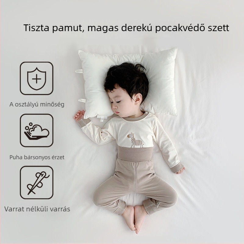 Babatermikus felső- és alsó szett, 100% pamut, uniszex, őszi-tavaszi, hosszú ujjú, magas derekú a has védelméért, két darabos 1–3 éveseknek