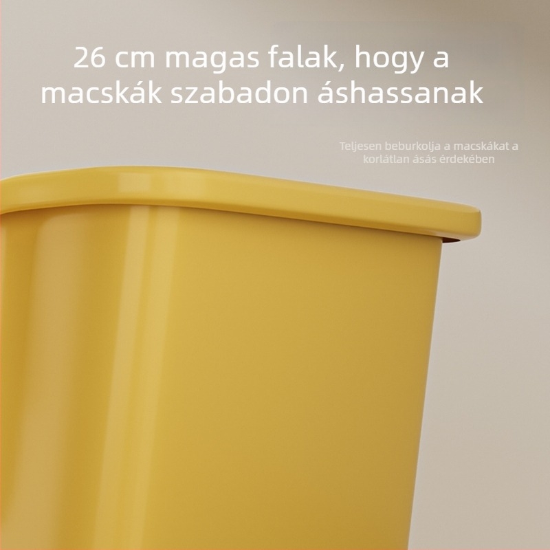 Félzárt macskaalomtál kiscicáknak, vastag magas kerítéssel, csöpögés elleni kialakítással