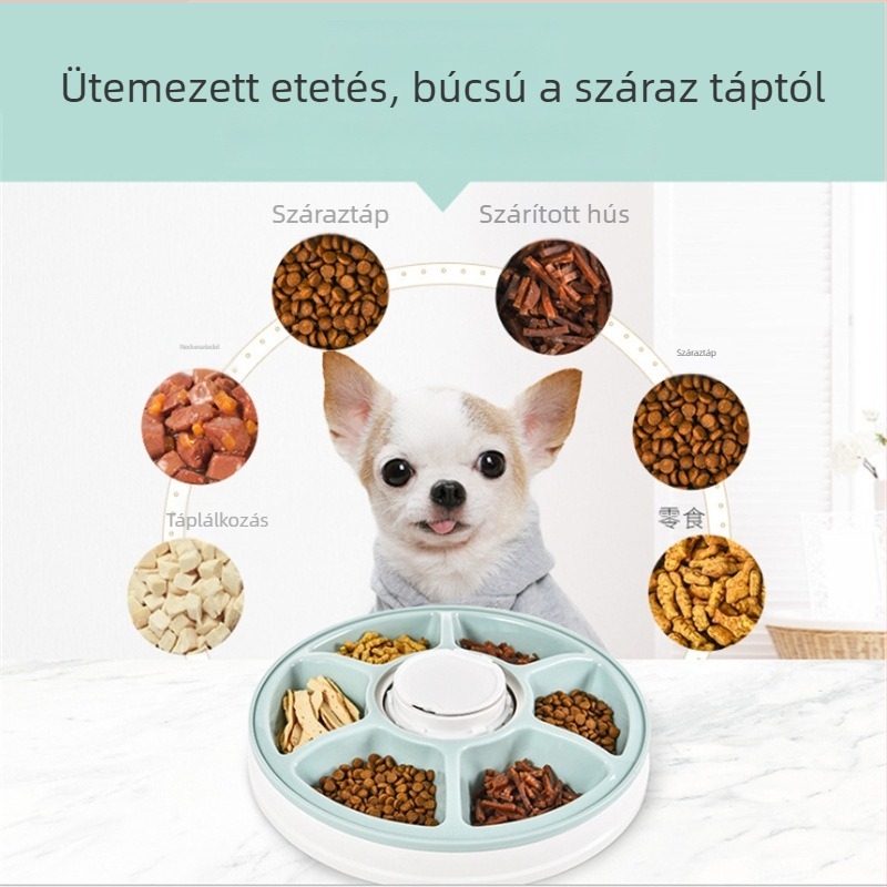 Hat rekeszes intelligens időzített etető háziállatoknak