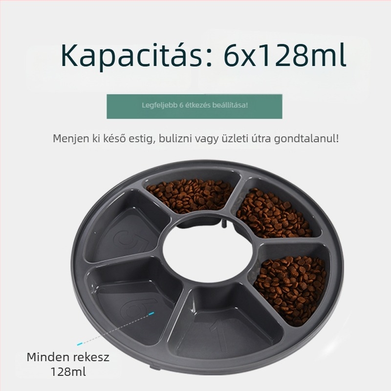 Hat rekeszes intelligens időzített etető háziállatoknak