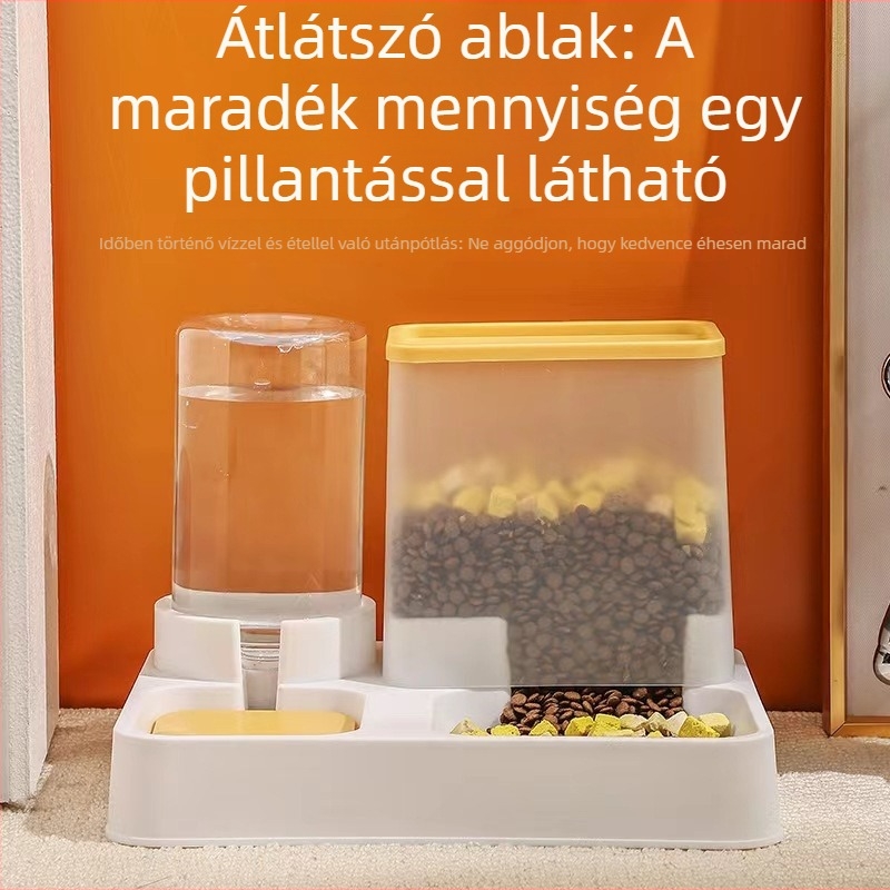 Nagy kapacitású mindent egyben macska etető és itató átlátszó nézőablakkal és beépített macskatálkával