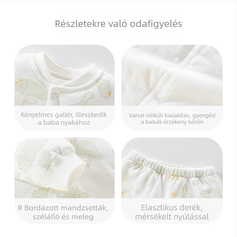 Őszi–téli vastag baba-két darabos készlet hosszú ujjú felsővel és hosszú nadrágokkal, otthoni viselet, 100% pamut