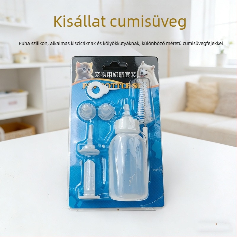 Kiscicák és kölyökkutyák etetőpalack készlet, 60 ml-es szilikon cumisüveg puha szívófejjel