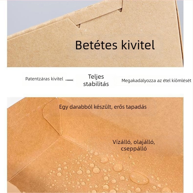 Egyszer használatos Kraft papírból készült ebédes doboz, téglalap alakú, mikrózható, élelmiszerbiztonsági anyag, nagy tételben elérhető