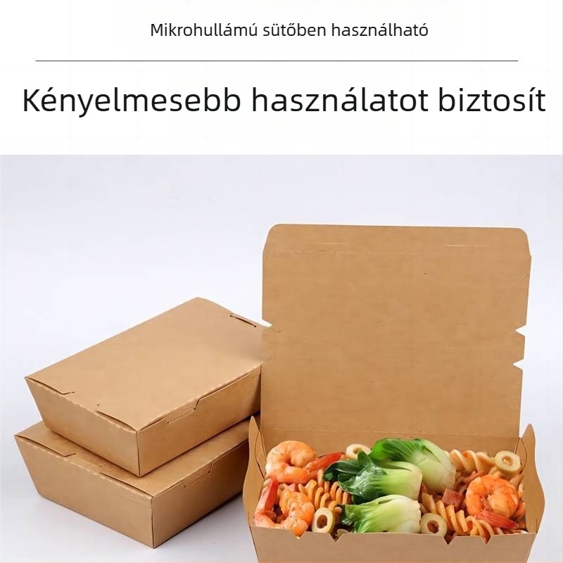 Egyszer használatos Kraft papírból készült ebédes doboz, téglalap alakú, mikrózható, élelmiszerbiztonsági anyag, nagy tételben elérhető