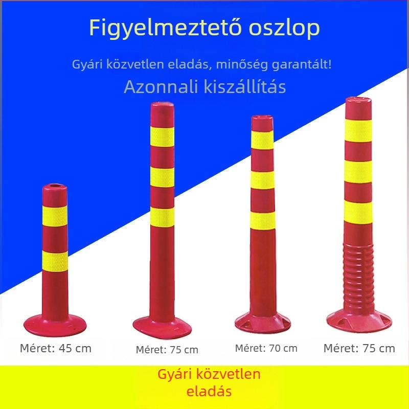 75 cm-es műanyag figyelmeztető oszlop PU rugalmas oszloppal, elválasztó korláttal, kerítéssel és fényvisszaverő ütközésgátló forgalmi oszloppal