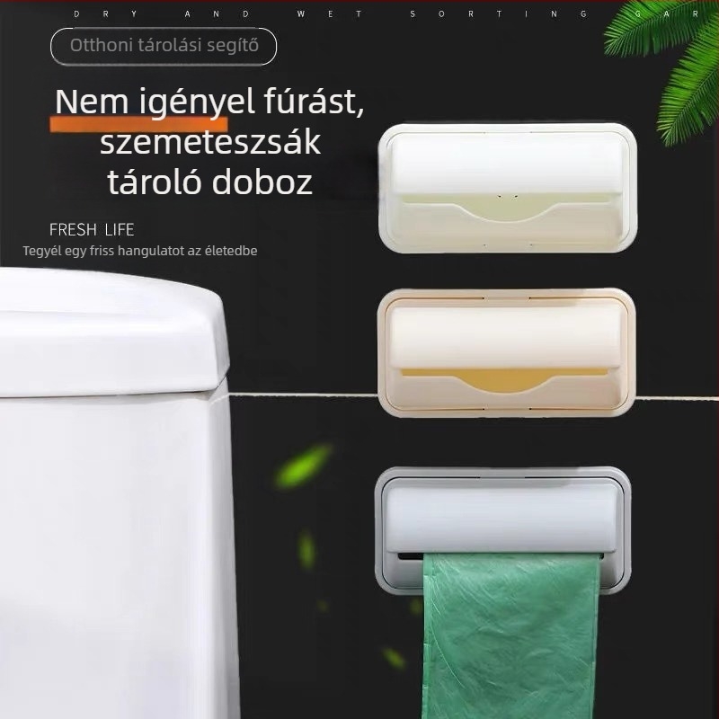 Konyhai kihúzható zacskó tároló doboz, falra szerelhető, fúrás nélküli kialakítás