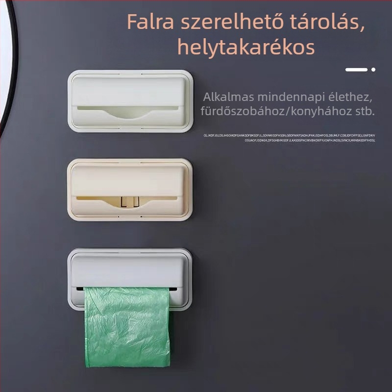 Konyhai kihúzható zacskó tároló doboz, falra szerelhető, fúrás nélküli kialakítás