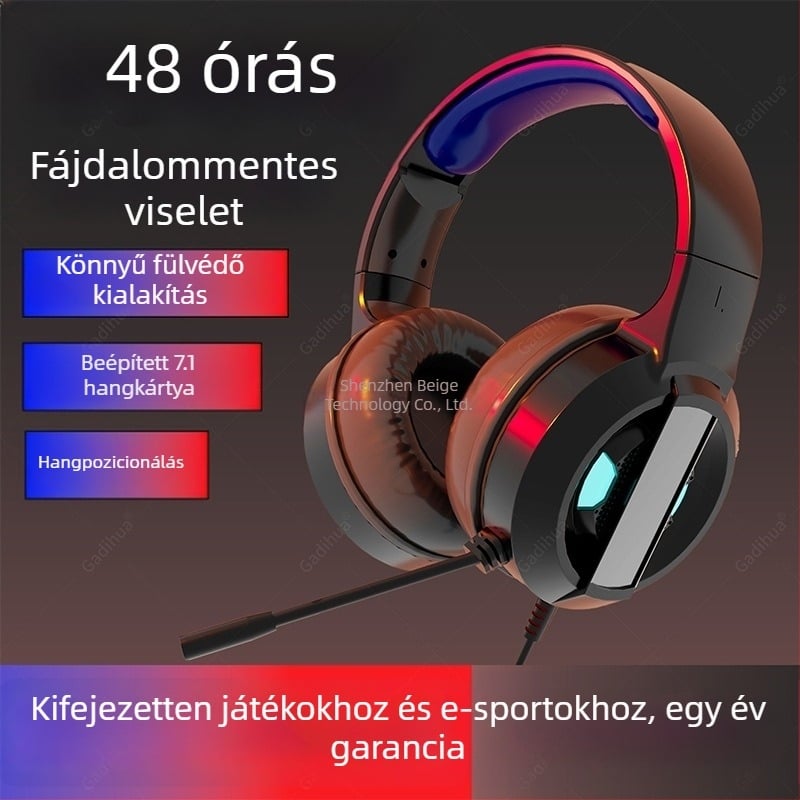 PC-hez tervezett over-ear gamer fejhallgató USB-kábellel, mikrofonnal, 7.1 surround hangzás
