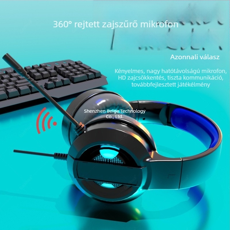 PC-hez tervezett over-ear gamer fejhallgató USB-kábellel, mikrofonnal, 7.1 surround hangzás