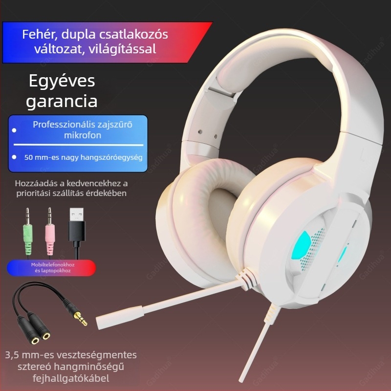 PC-hez tervezett over-ear gamer fejhallgató USB-kábellel, mikrofonnal, 7.1 surround hangzás