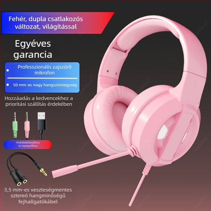 PC-hez tervezett over-ear gamer fejhallgató USB-kábellel, mikrofonnal, 7.1 surround hangzás