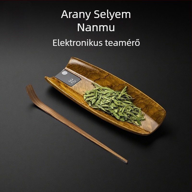 Rongshan Tang digitális teázs mérleg tömörfa Golden Silk Nan, tealevél-elosztóval és súlymegjelenítő teátartóval.