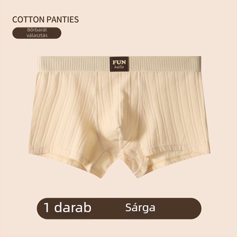 Férfi pamut boxer, légáteresztő középmagas derekú, egyszínű és csíkos részletekkel