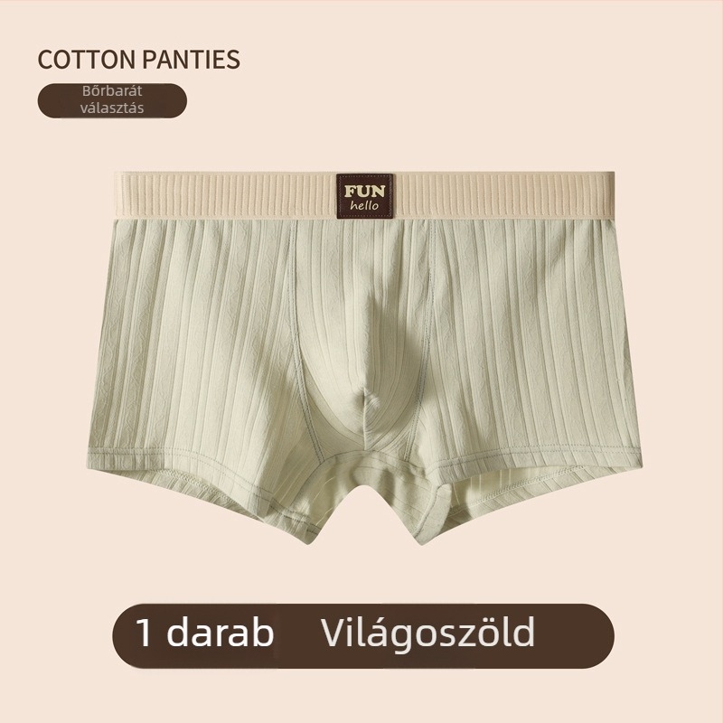 Férfi pamut boxer, légáteresztő középmagas derekú, egyszínű és csíkos részletekkel