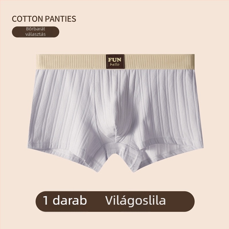 Férfi pamut boxer, légáteresztő középmagas derekú, egyszínű és csíkos részletekkel