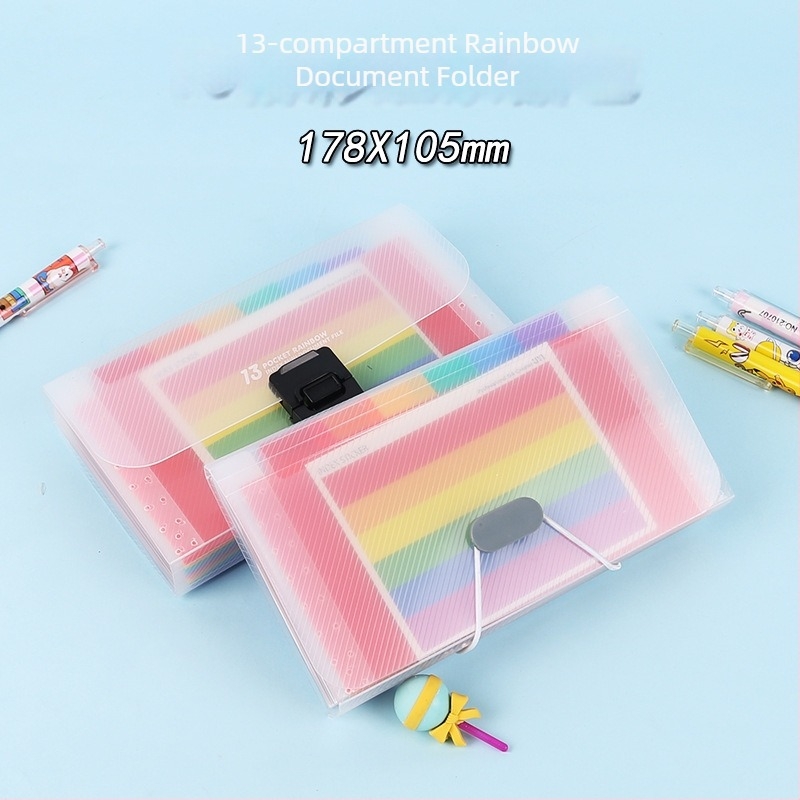 A6 szivárványos mini harmonika-dokumentumfájl 13 rekesszel, csattal és nyakpánttal
