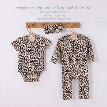 Leopárd mintás baba body, hosszú ujjú, 0–12 hónap, tavasz-ősz ruházat
