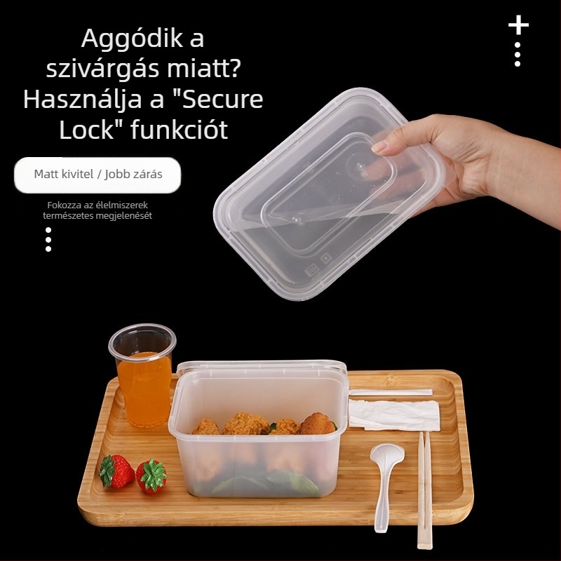 5 darabos téglalap alakú, átlátszó műanyag ételtároló doboz fedővel, friss ételek tárolására