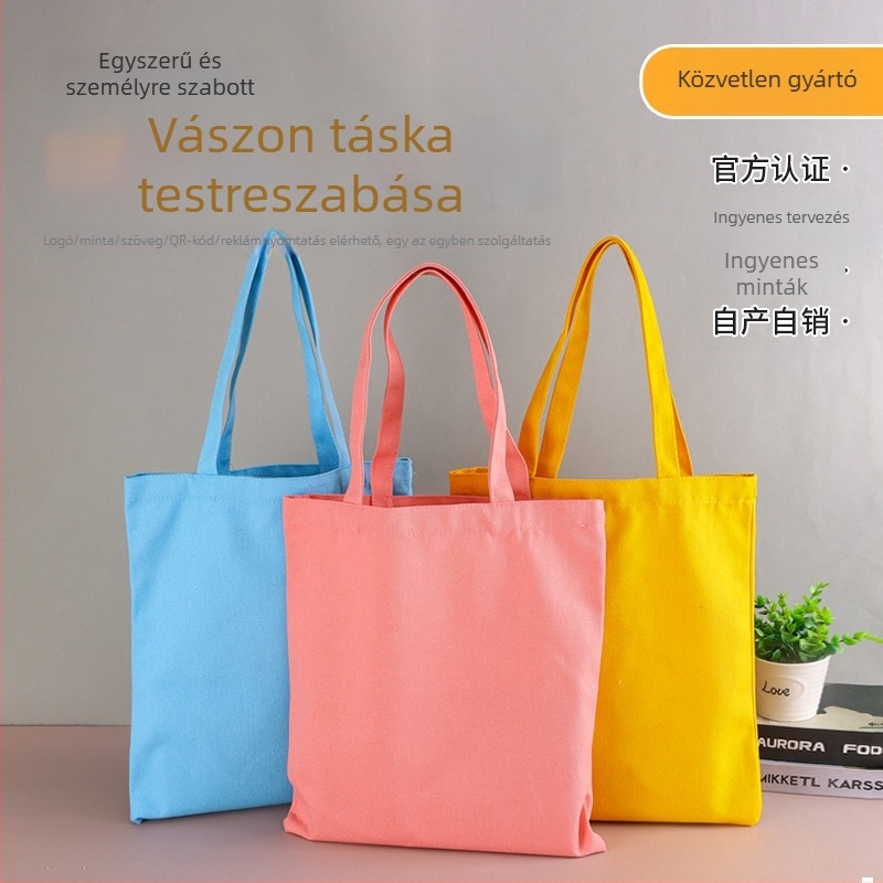 Színes vászon tote táska vásárláshoz és tároláshoz, diák táska, környezetbarát pamut táska, testreszabható