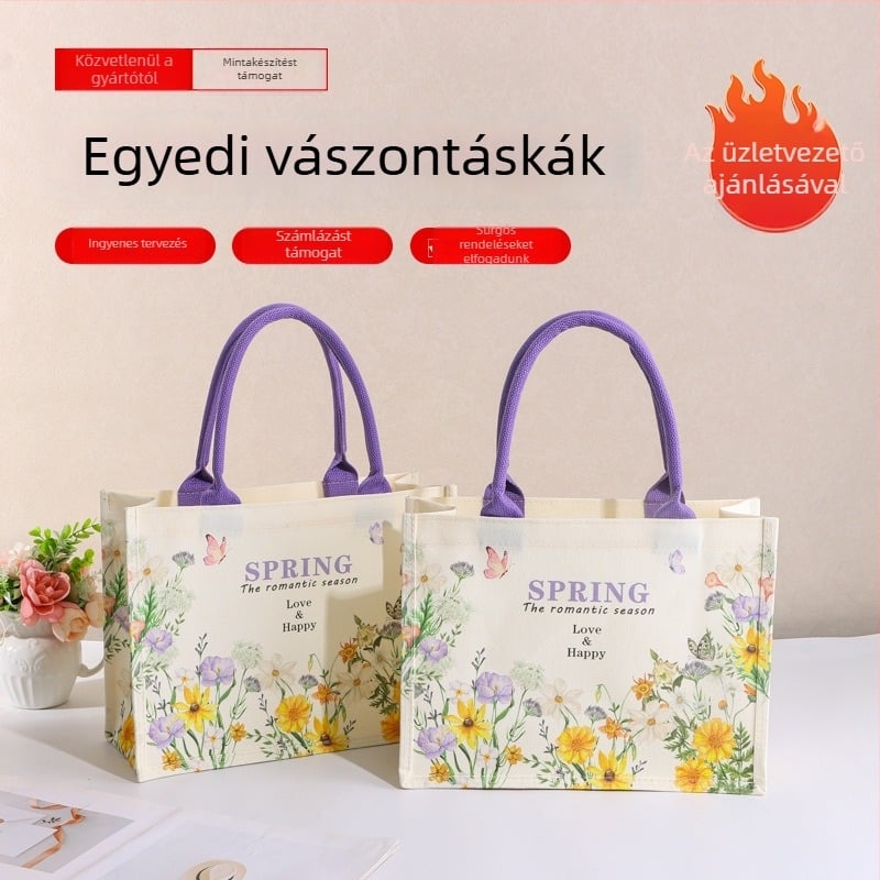 Vászon tote táska nagy kapacitású, egyedi logó nyomtatással