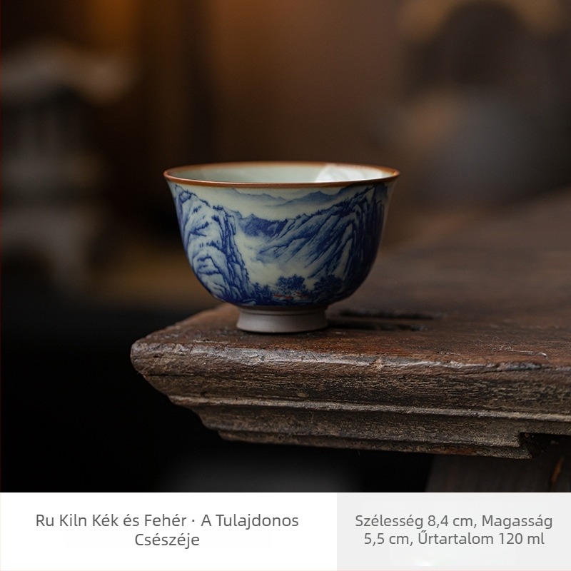 Kézzel készített porcelán teáskészlet aranyozott kék-fehér mintával, teáscsésze és kiváló minőségű személyes mestercsésze.