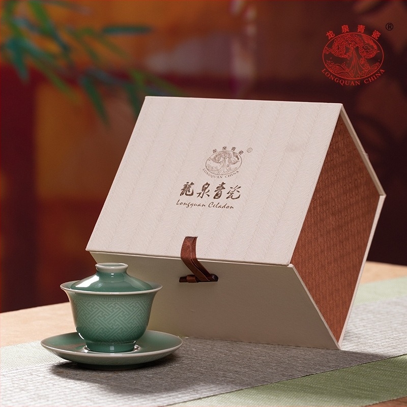 Longquan Celadon fedeles teás tál, nagy kerámia teaceremóniához, otthoni használatra