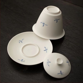 Kézzel festett orchideás kerámia teáskészlet tejfehér porcelánból, otthonra és irodába, gaiwan-stílusú edény Gongfu teához
