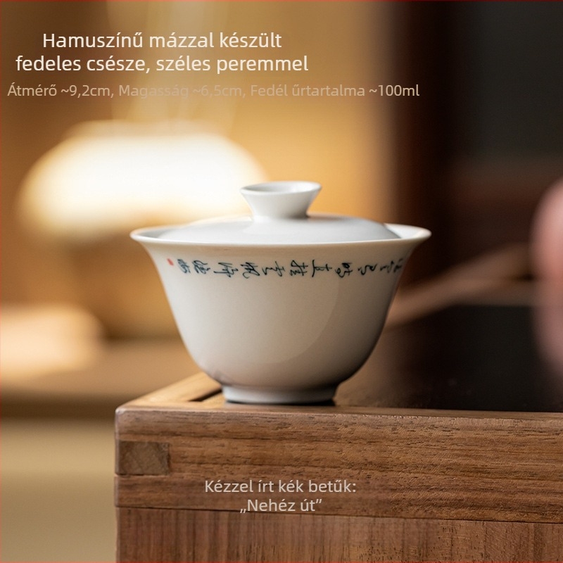 Kézzel festett hamu-glazúros kerámia teás tál kézzel írt költeményekkel, vintage stílus, égésálló, otthoni használatra, kung-fu tea készlet