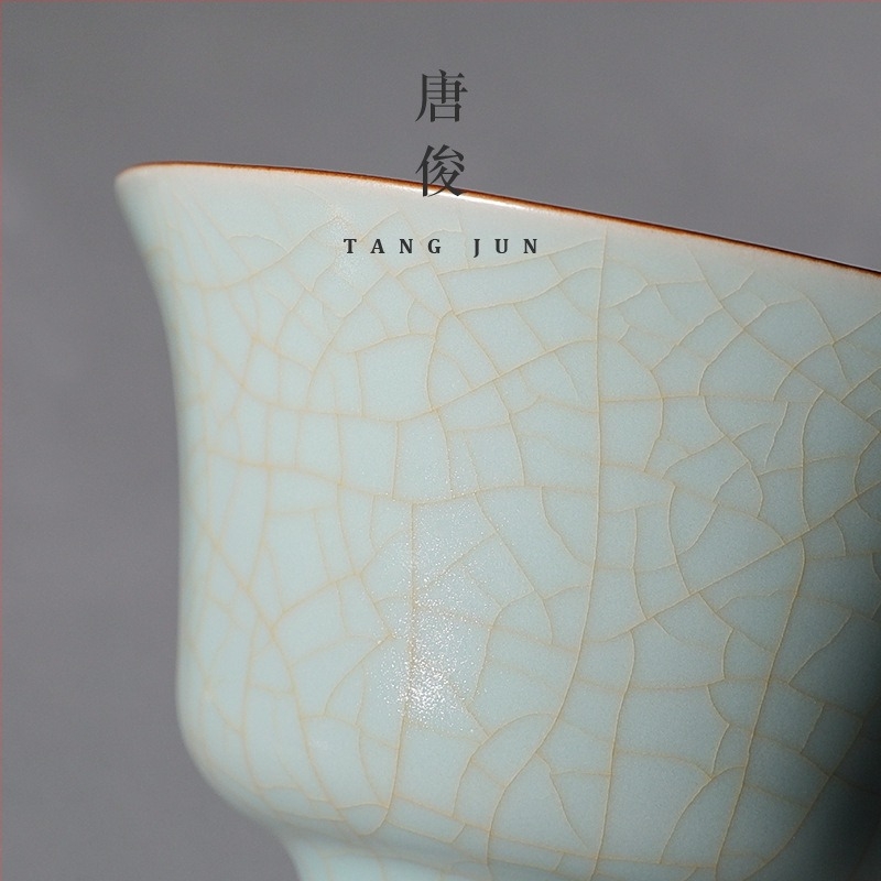 Ru porcelán gaiwan fedéllel, jégrepedt mázzal, 150 ml kapacitás, vastag teás tál