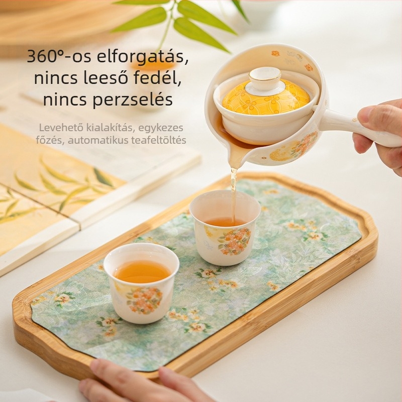 Songfa csontporcelán teáskészlet virágos nyuszi mintával, Gongfu teáskészlet díszdobozban