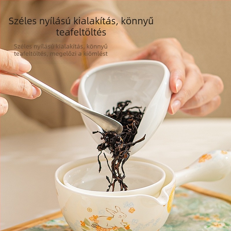 Songfa csontporcelán teáskészlet virágos nyuszi mintával, Gongfu teáskészlet díszdobozban